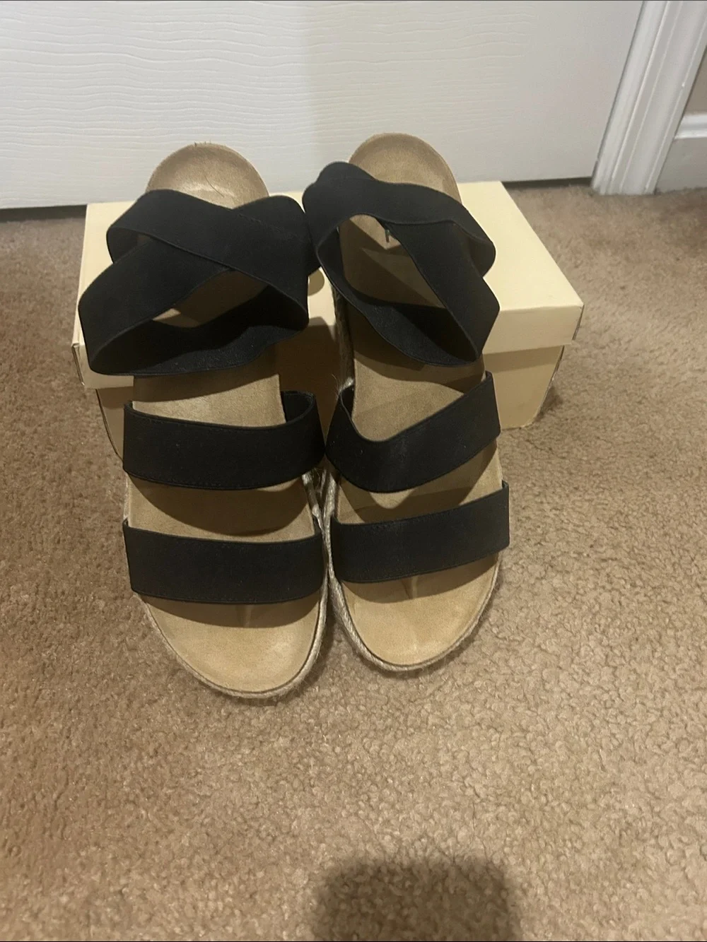 Yoki Black Espadrille Platform Sandals with Crisscross Straps